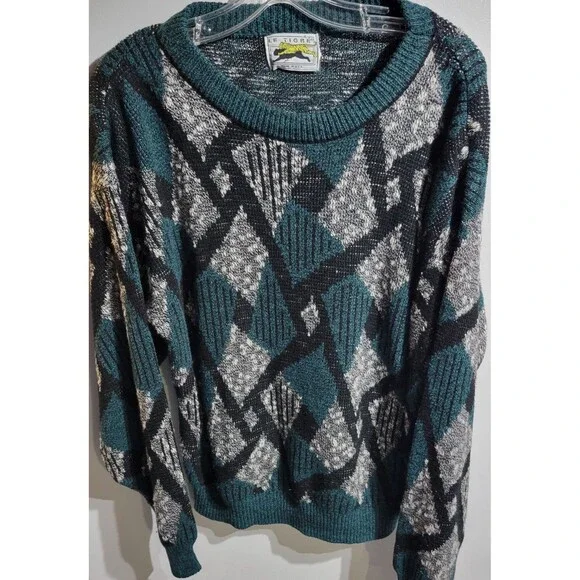 Vintage Le Tigre Size XL Knit Pullover Sweater 90s Coogi Style Made In USA - Picture 1 of 2